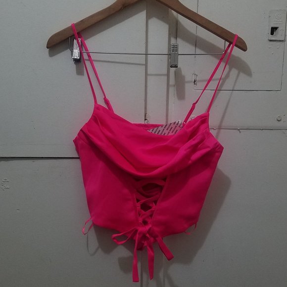 NWT Silence + Noise Mimi Cowl Neck Halter Barbie Hot Pink Top - Picture 5 of 8